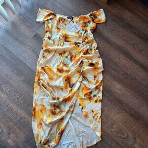 Cider Illusion Tie Dye Ruched Midi Dress Off Shoulder NWT XL